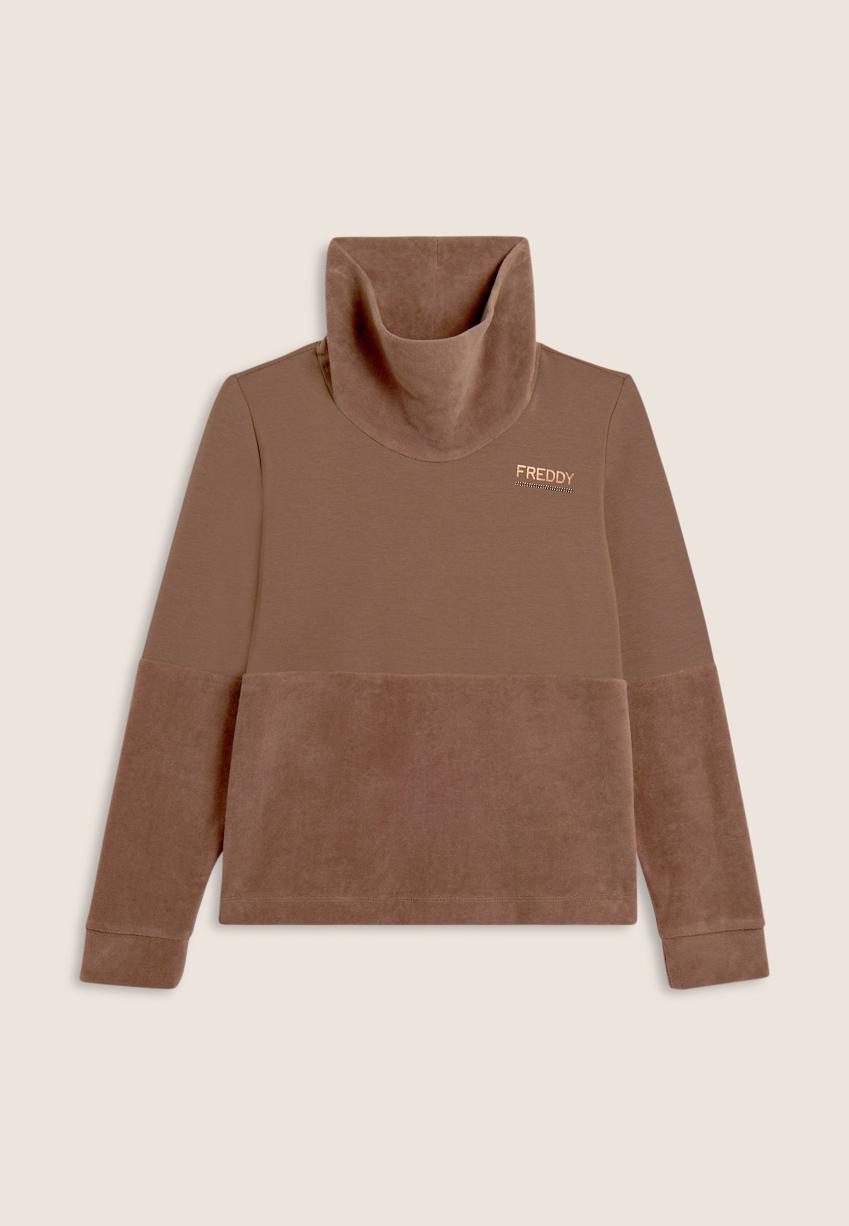 freddy-sweat-femme-col-haut-velours-buste-modal-gratt-strass image 5