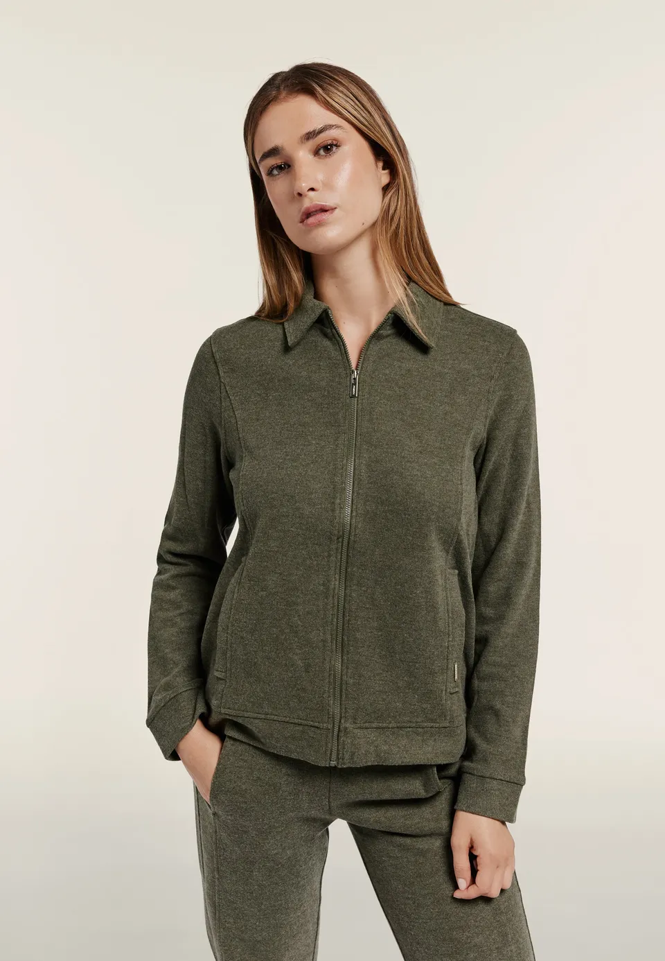 freddy-sweat-femme-full-zip-col-chemise-effet-tricot-m-lange image 1