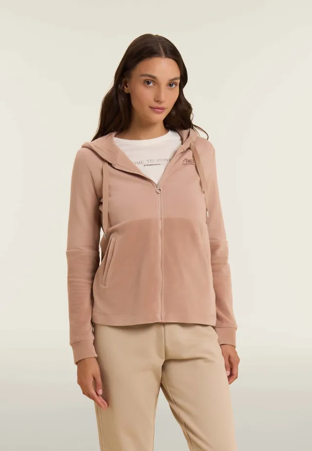 freddy-sweat-femme-capuche-zip-velours-strass-bicolore image 1