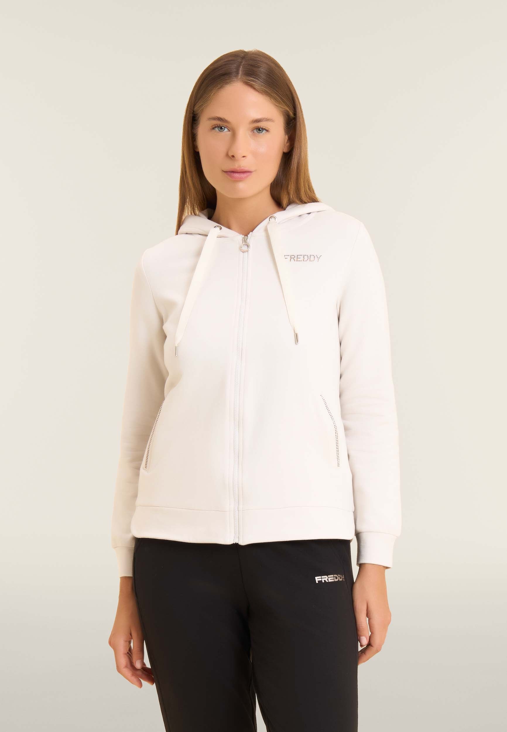 sweat-zipp-femme-freddy-capuche-modal-strass-bicolore image 1