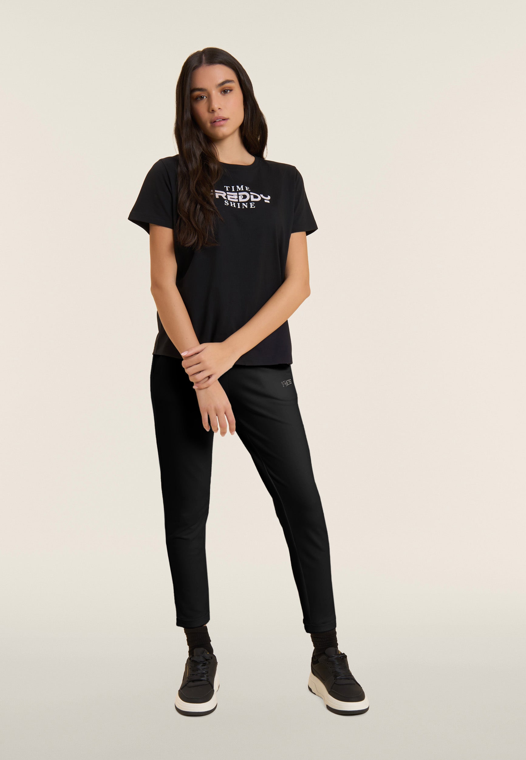 freddy-pantalon-sport-cropped-revers-et-strass-freddy image 2