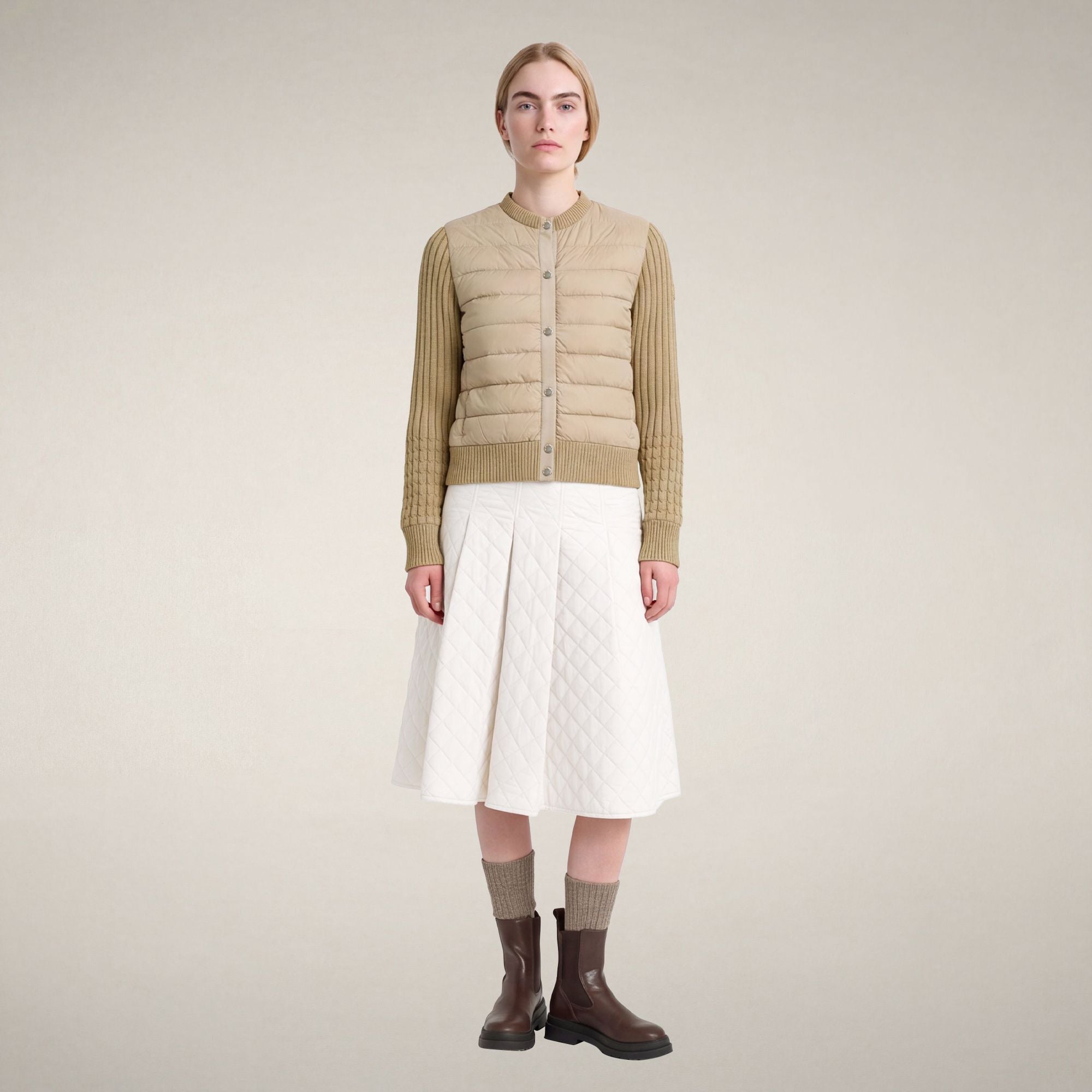 save-the-duck-zelinda-doudoune-femme-hybride-beige-pierre image 1