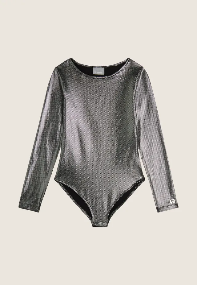 freddy-body-fille-effet-argent-manches-longues-jersey-coton-stretch image 1