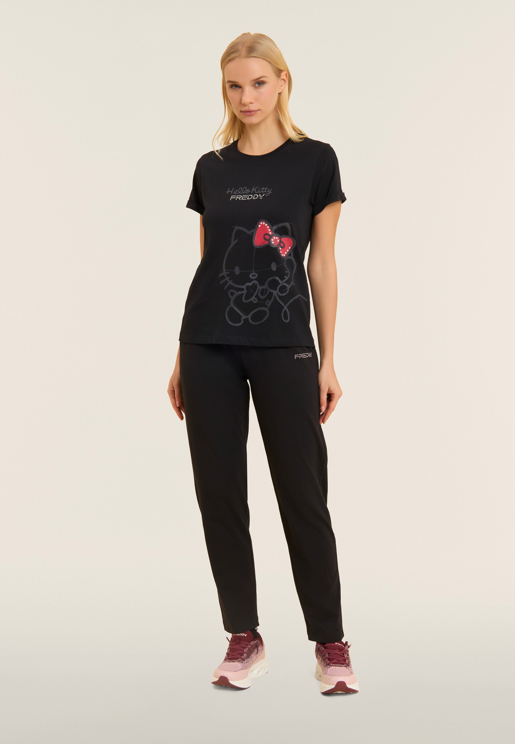 freddy-pantalon-sport-femme-regular-freddy-perles-roses-jersey-coton-stretch image 2