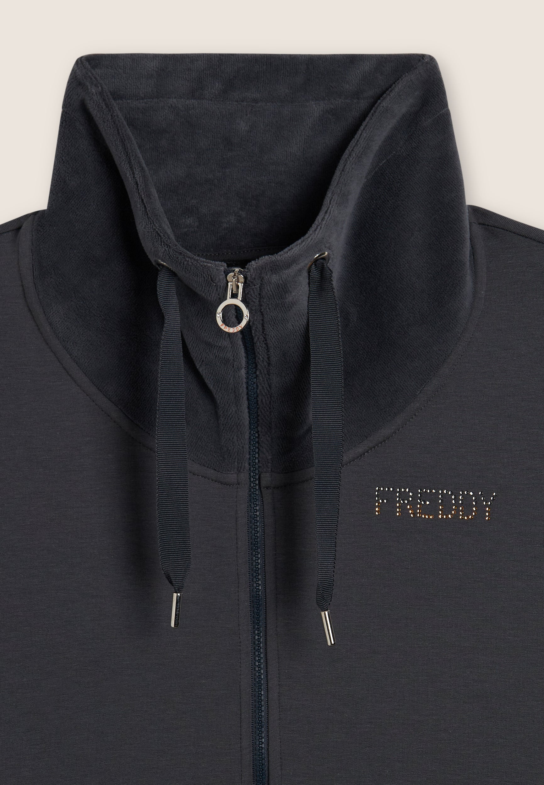 freddy-felpa-femme-zip-col-haut-velours-fentes-strass image 7