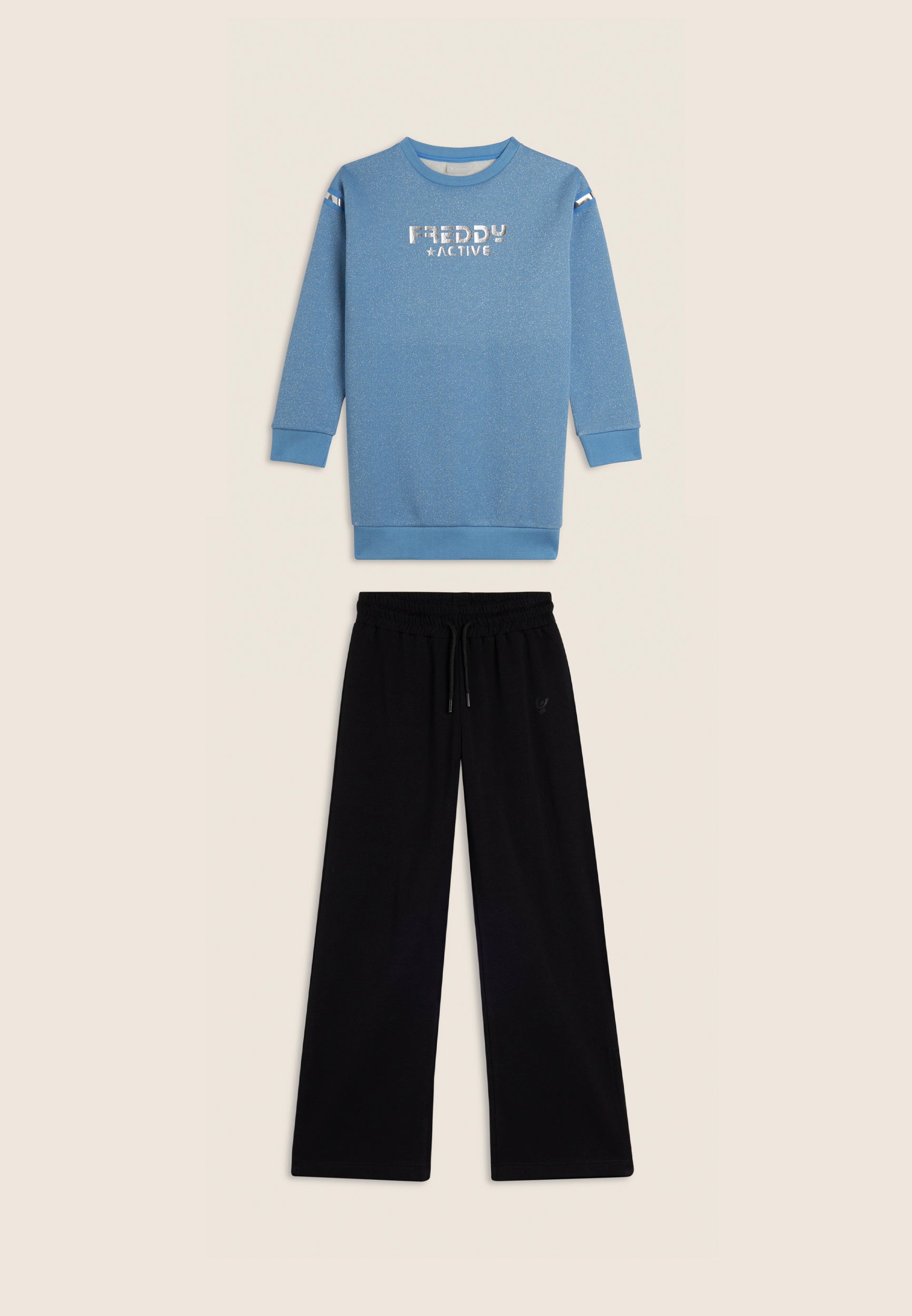 freddy-pantalon-sport-fille-jambe-large-fentes-lat-rales-coton-stretch image 1