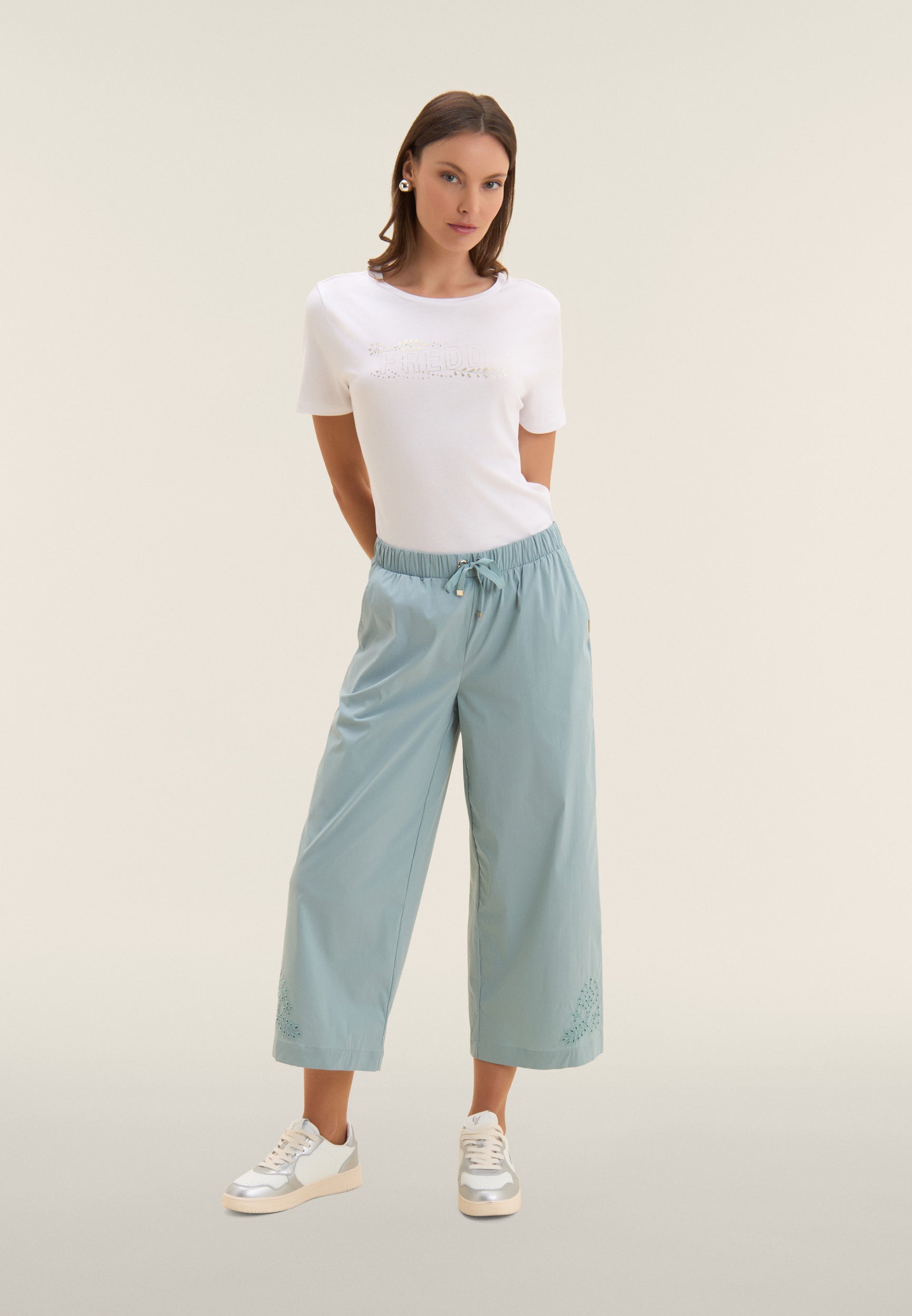 freddy-pantalon-cropped-wide-leg-femme-broderie-florale image 2
