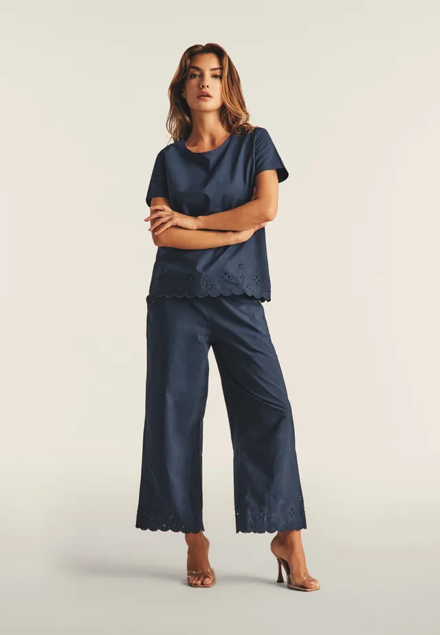 freddy-pantalon-femme-wide-leg-coton-7-8-broderie-sangallo image 1