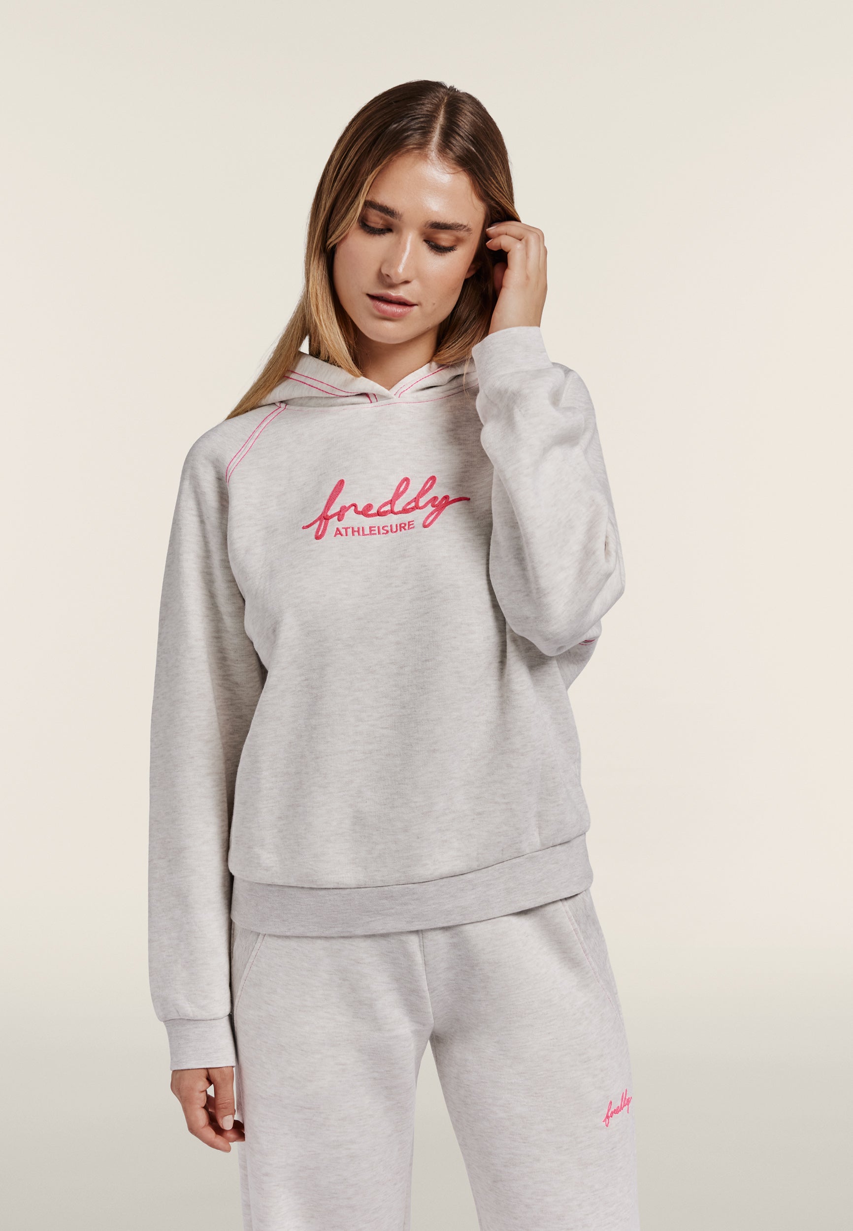 freddy-sweat-capuche-femme-comfort-m-lange-broderie-fluo image 1