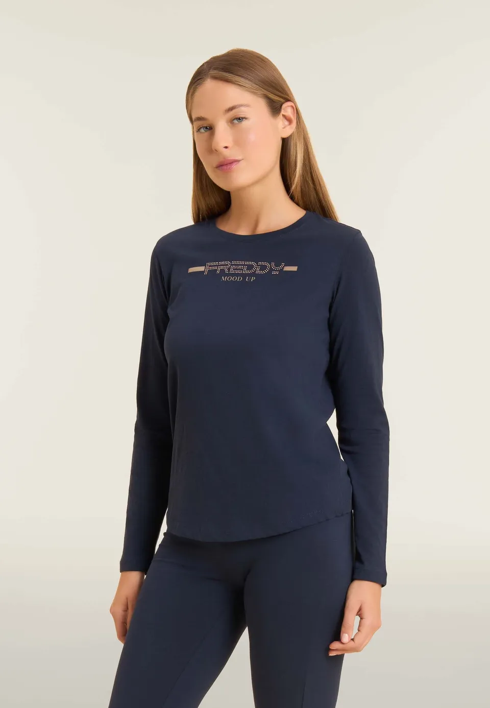 freddy-t-shirt-femme-manches-longues-jersey-supima-logo-strass image 1
