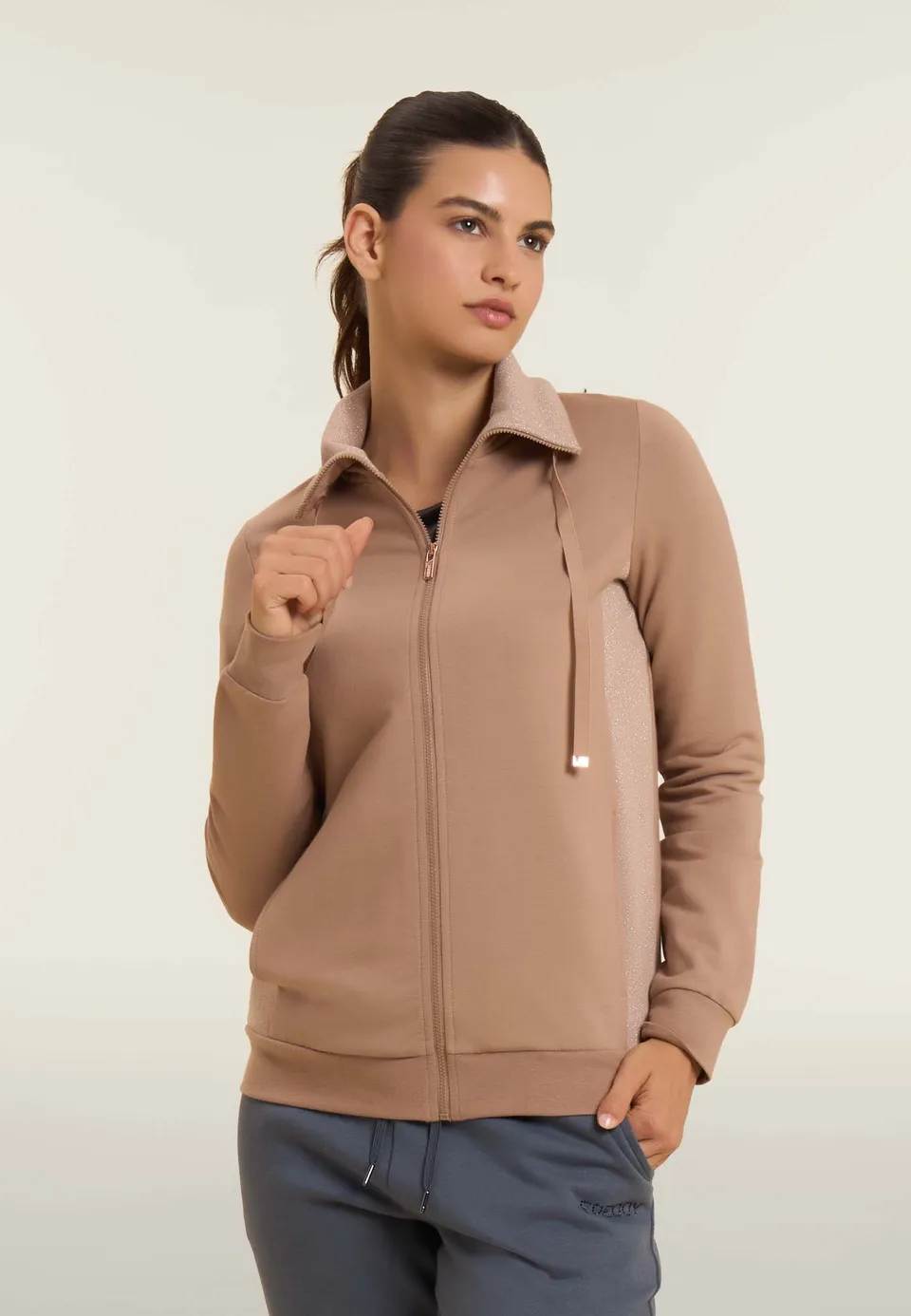 freddy-felpa-full-zip-femme-col-haut-inserts-m-lange-lurex image 1