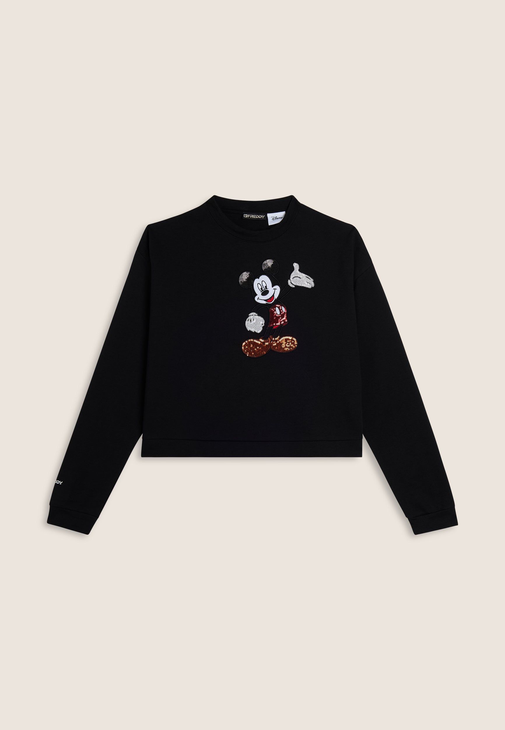 sweat-cropped-femme-freddy-noir-broderie-mickey image 1
