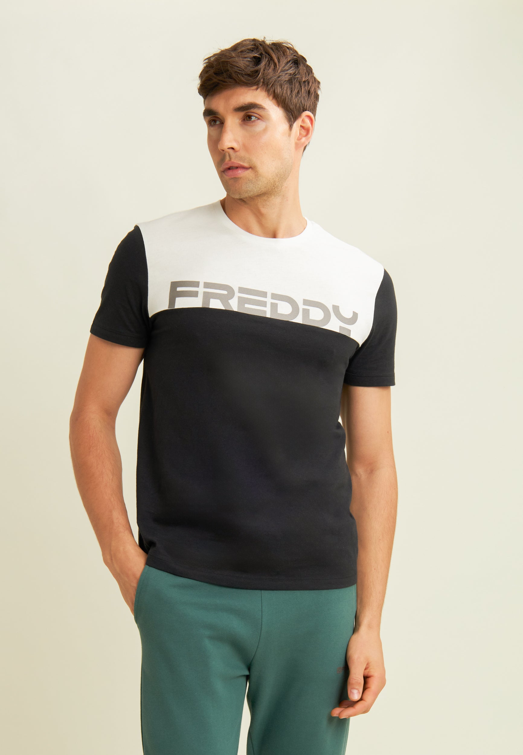 freddy-t-shirt-homme-colour-block-coton-logo-paule image 1