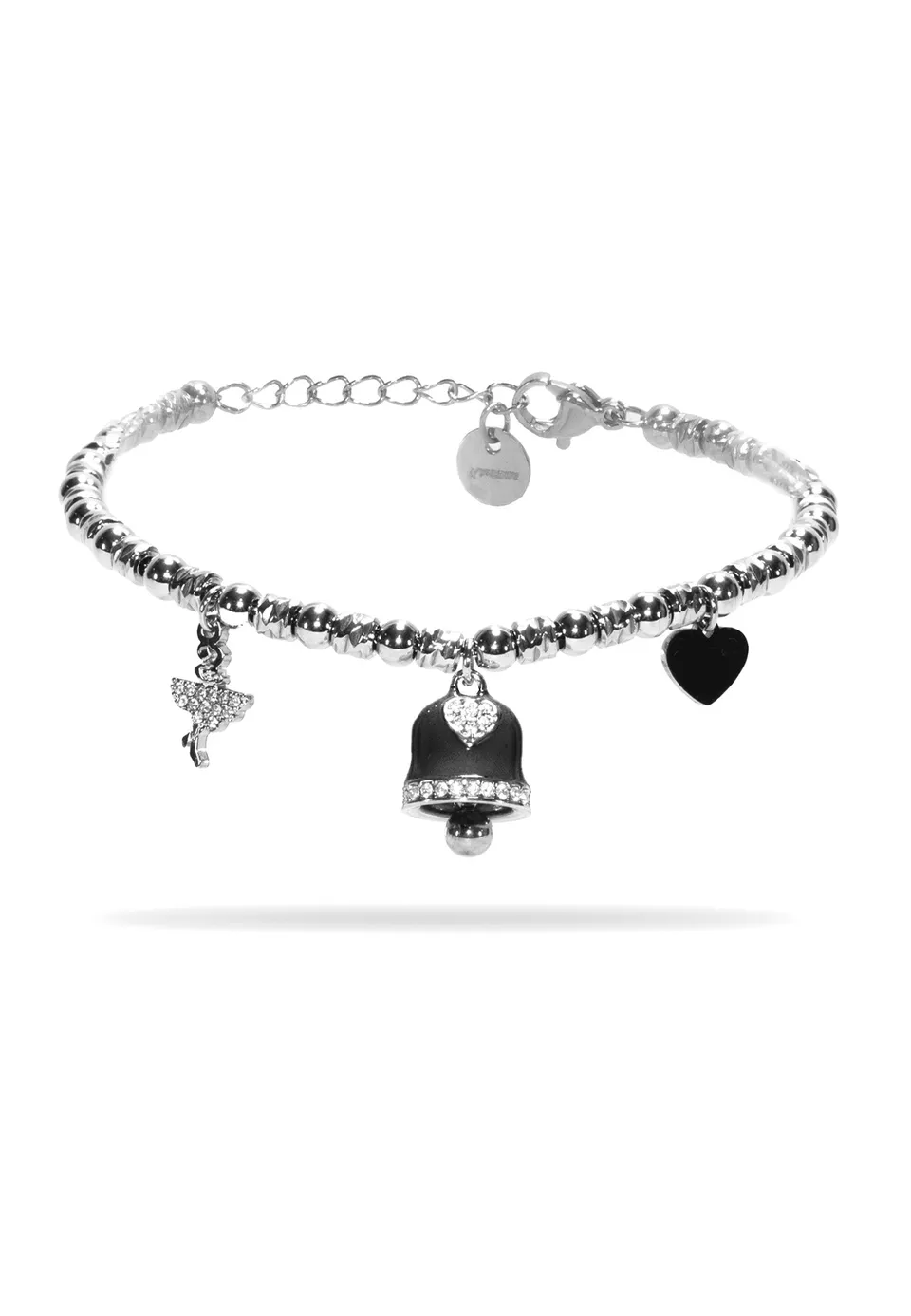 freddy-bracelet-charm-acier-silver-perles-noir-strass image 1
