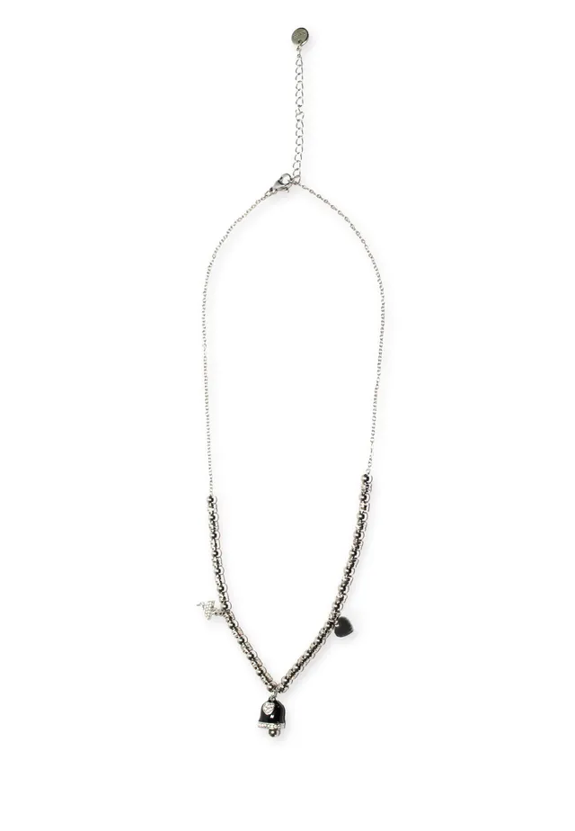 freddy-collier-acier-silver-perles-charms-noir-et-strass-316l image 1