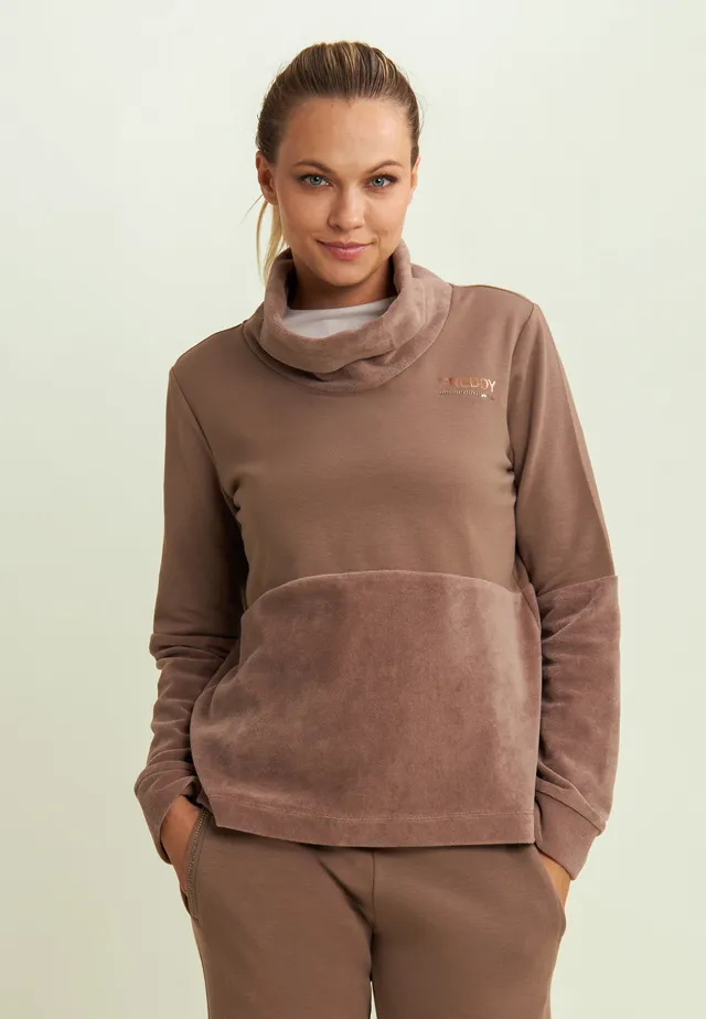 freddy-sweat-femme-col-haut-velours-buste-modal-gratt-strass image 1