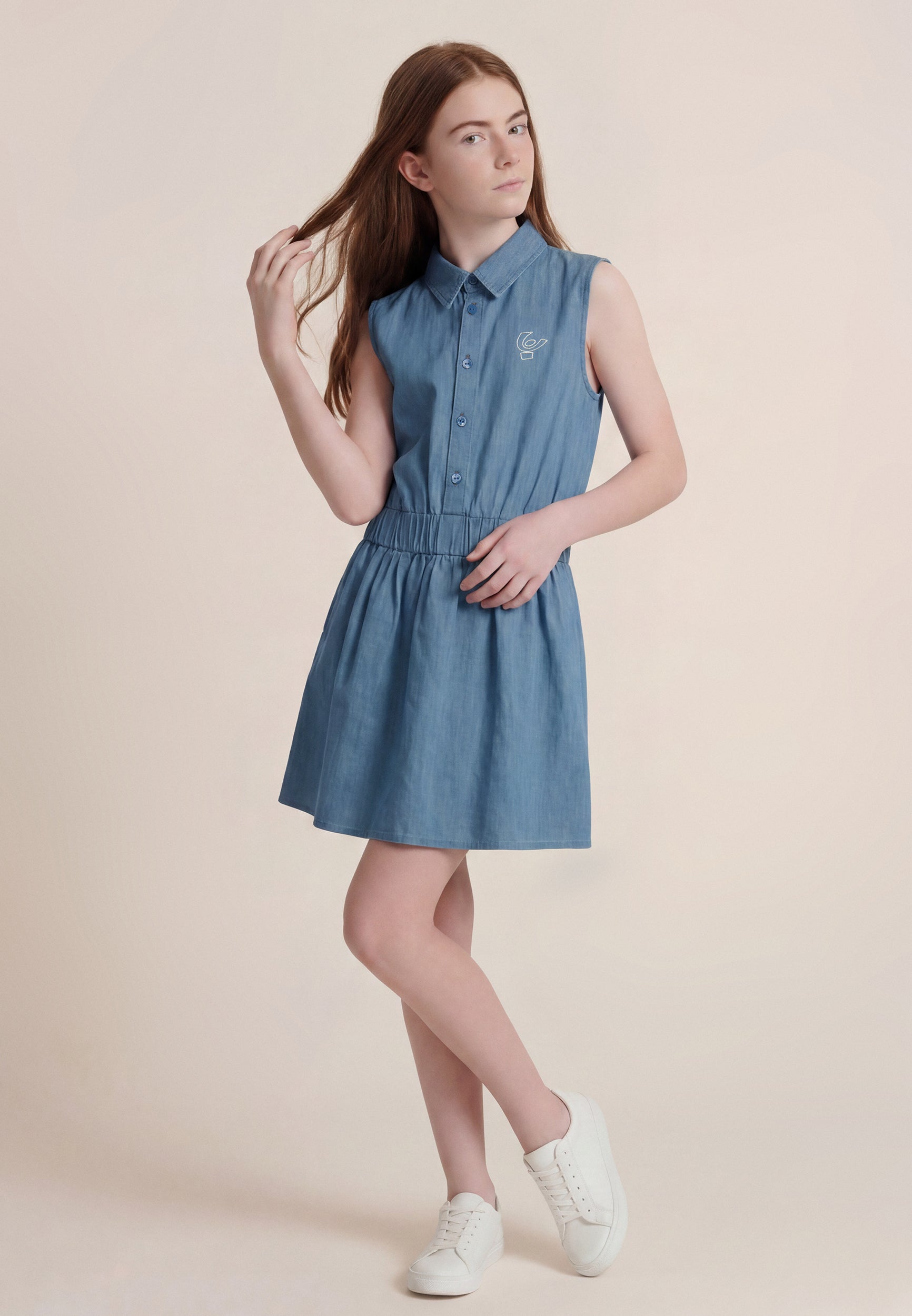 freddy-robe-sans-manches-chambray-boutons-fille-et-femme image 2