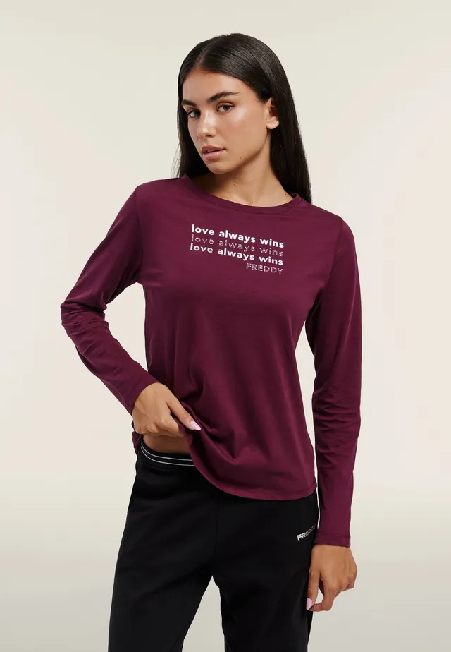 freddy-t-shirt-manches-longues-femme-love-always-win-perles image 1