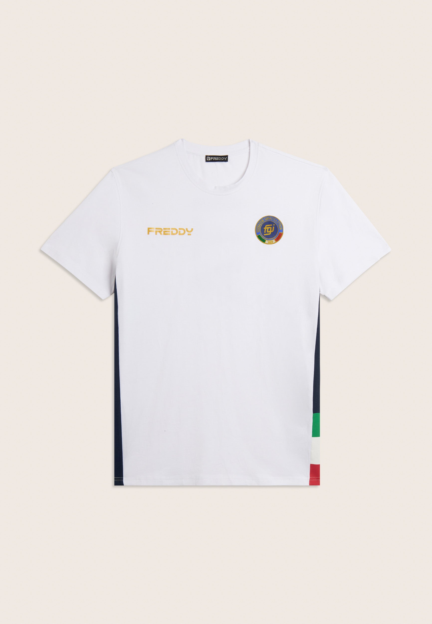 freddy-t-shirt-uomo-italia-fgi-bianca-con-inserti-blu-t-shirt image 6