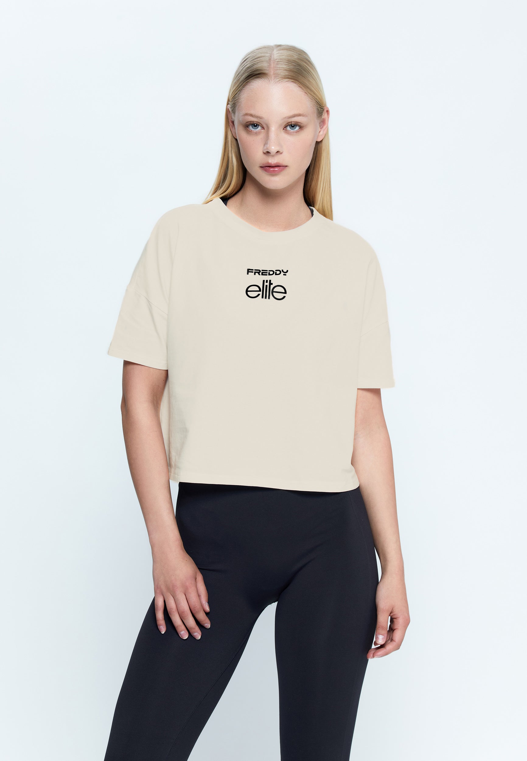 freddy-elite-t-shirt-femme-cropped-jersey-coton-logo-elite image 1