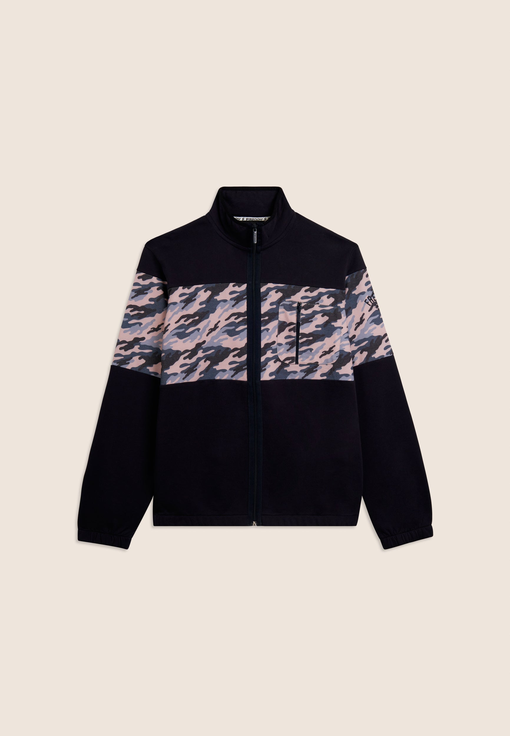 freddy-sweat-homme-full-zip-col-haut-insert-camouflage image 1