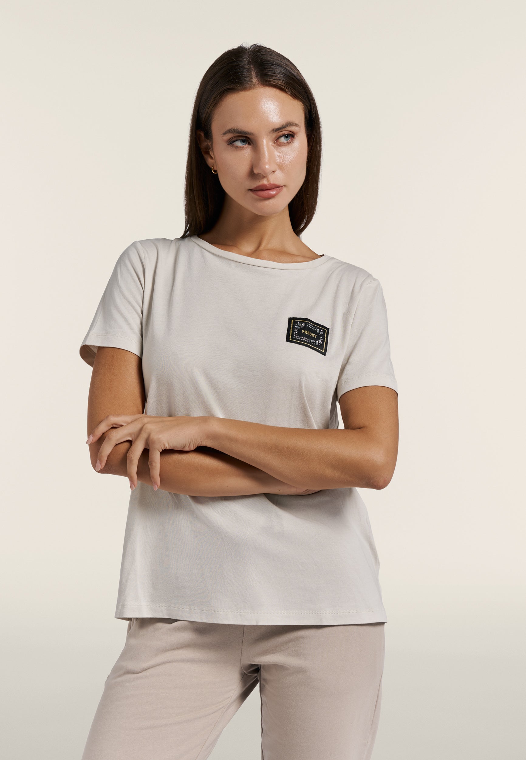 freddy-t-shirt-coton-modal-patch-logo-strass image 1