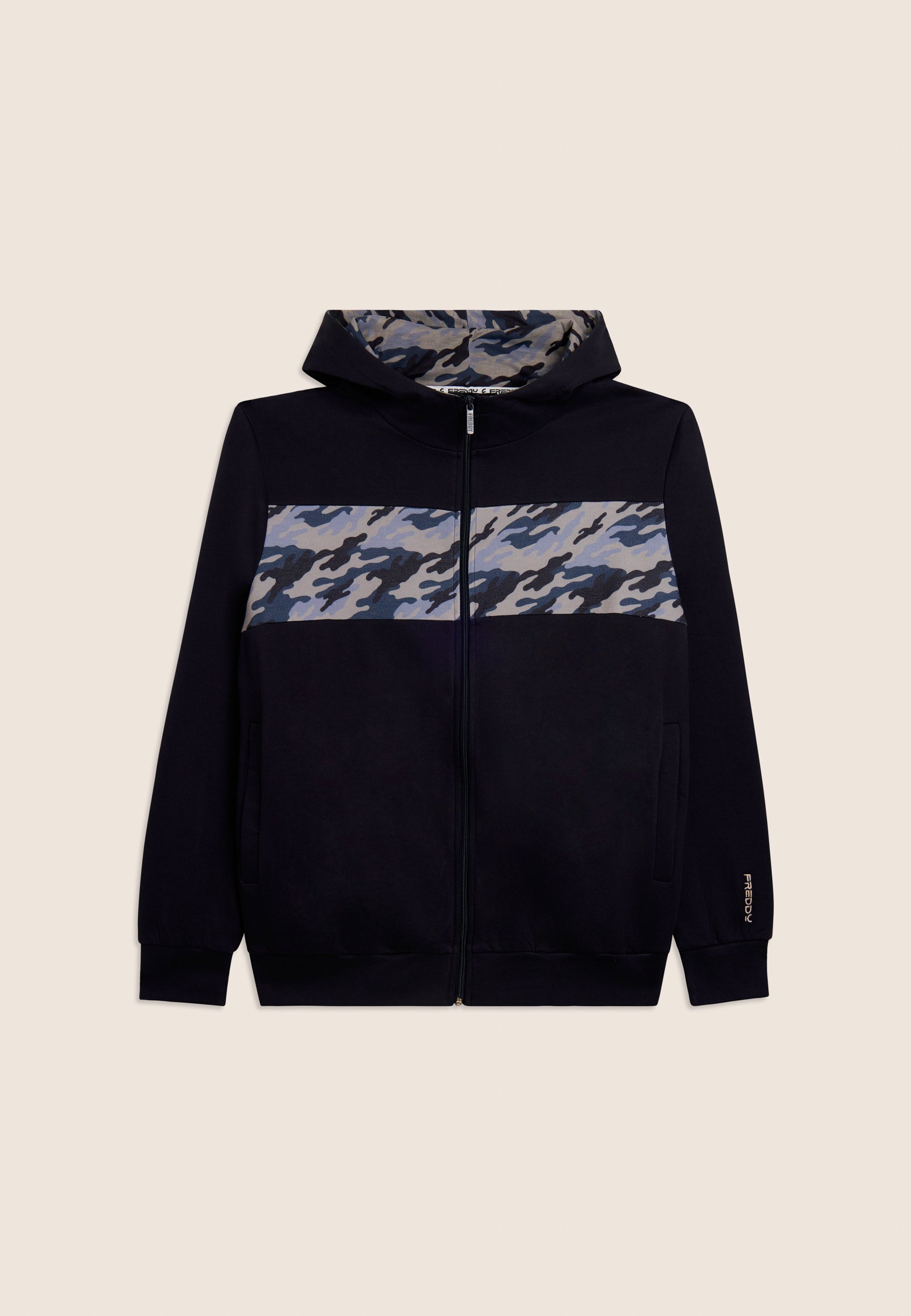 freddy-sweat-homme-full-zip-capuche-insert-camouflage image 1