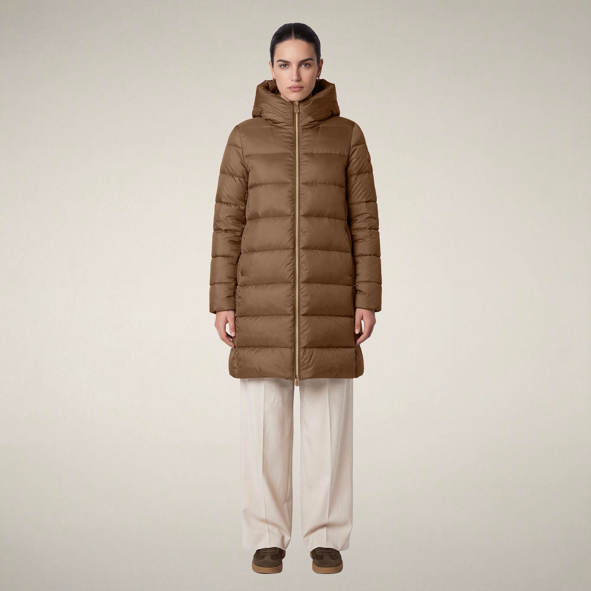 save-the-duck-lysa-doudoune-longue-femme-marron-noisette image 1