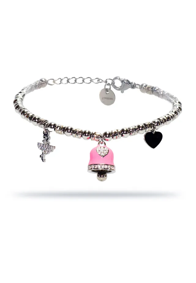 freddy-bracelet-acier-silver-charms-rose-strass-femme image 1