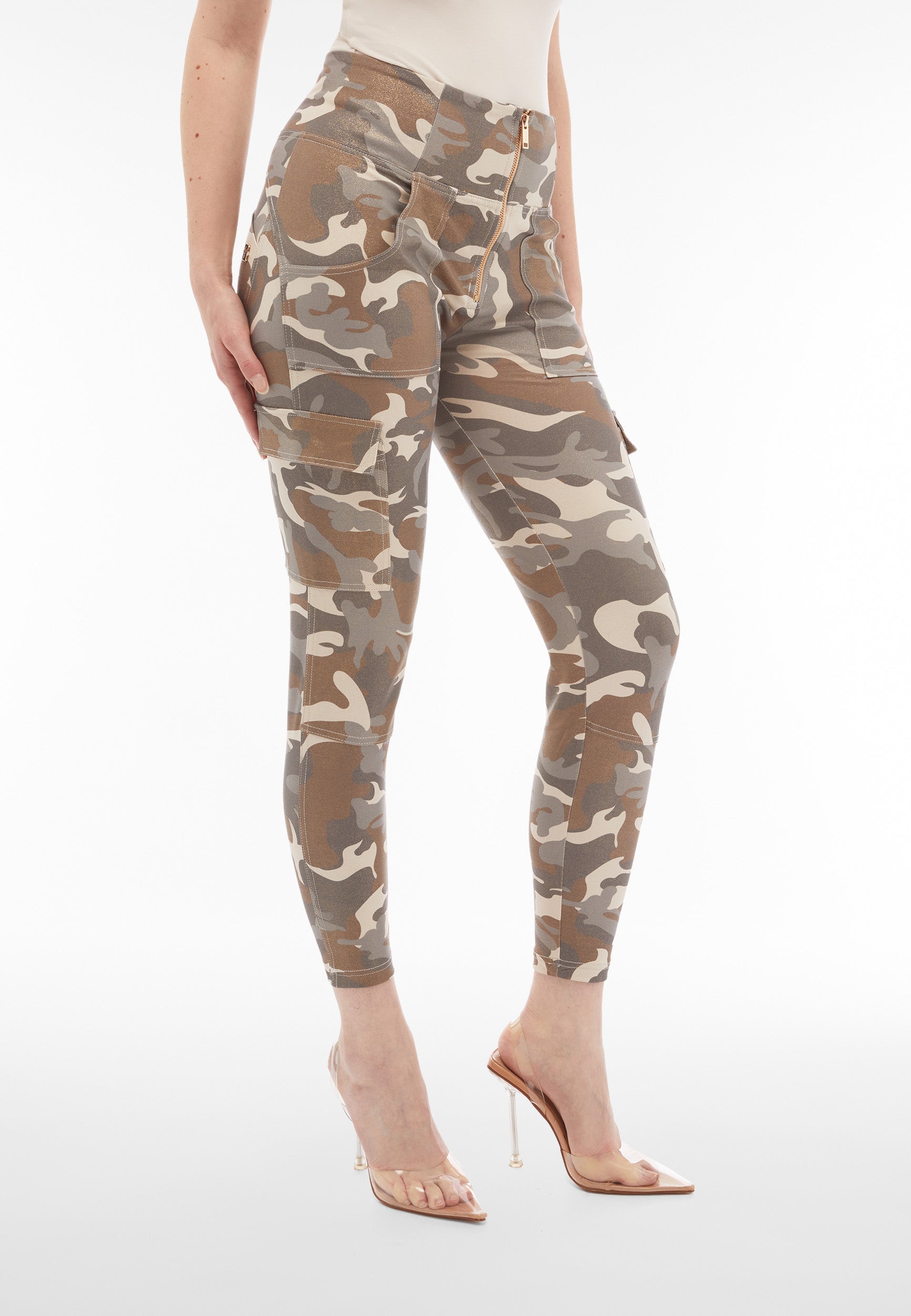 freddy-wr-up-pantalon-cargo-push-up-jersey-camouflage-lurex-dor image 1