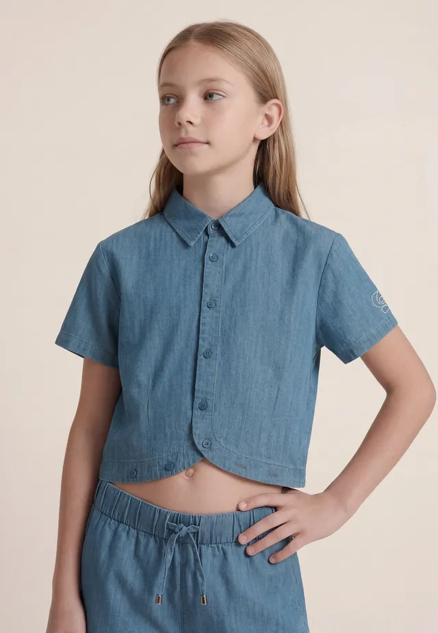 freddy-chemise-cropped-fille-chambray-denim image 1