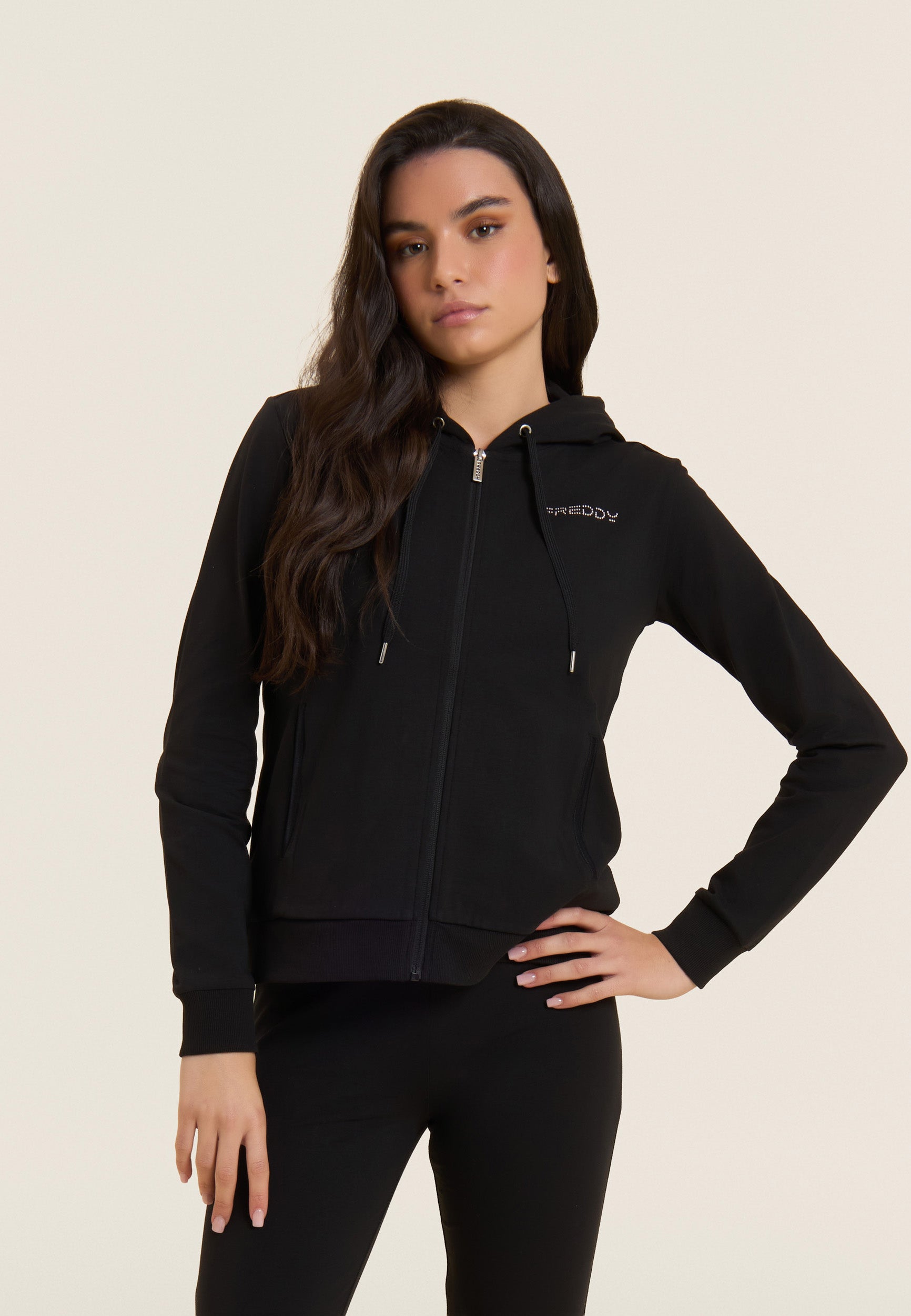 freddy-sweat-capuche-zipp-logo-perles-roses image 1