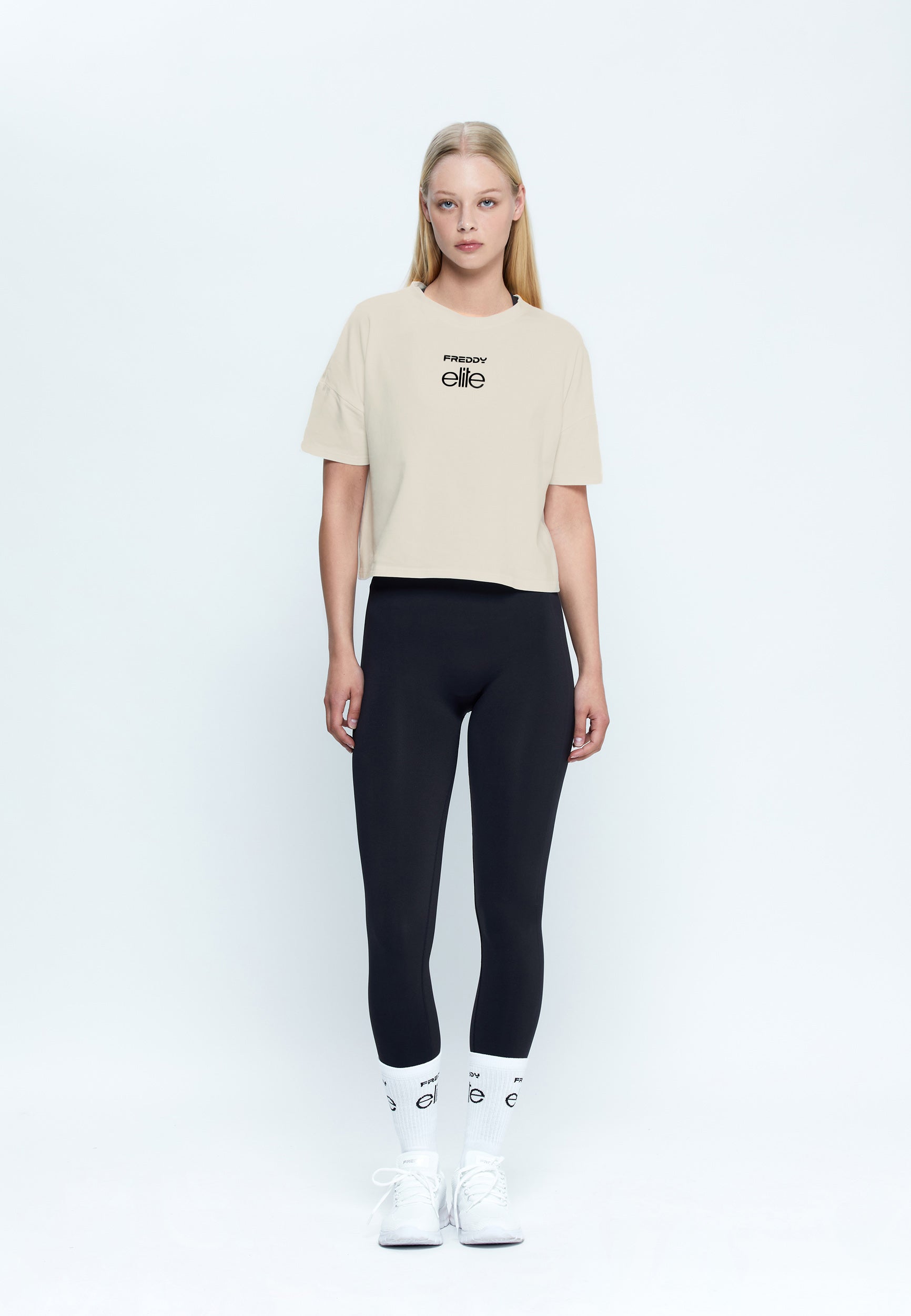 freddy-elite-t-shirt-femme-cropped-jersey-coton-logo-elite image 2