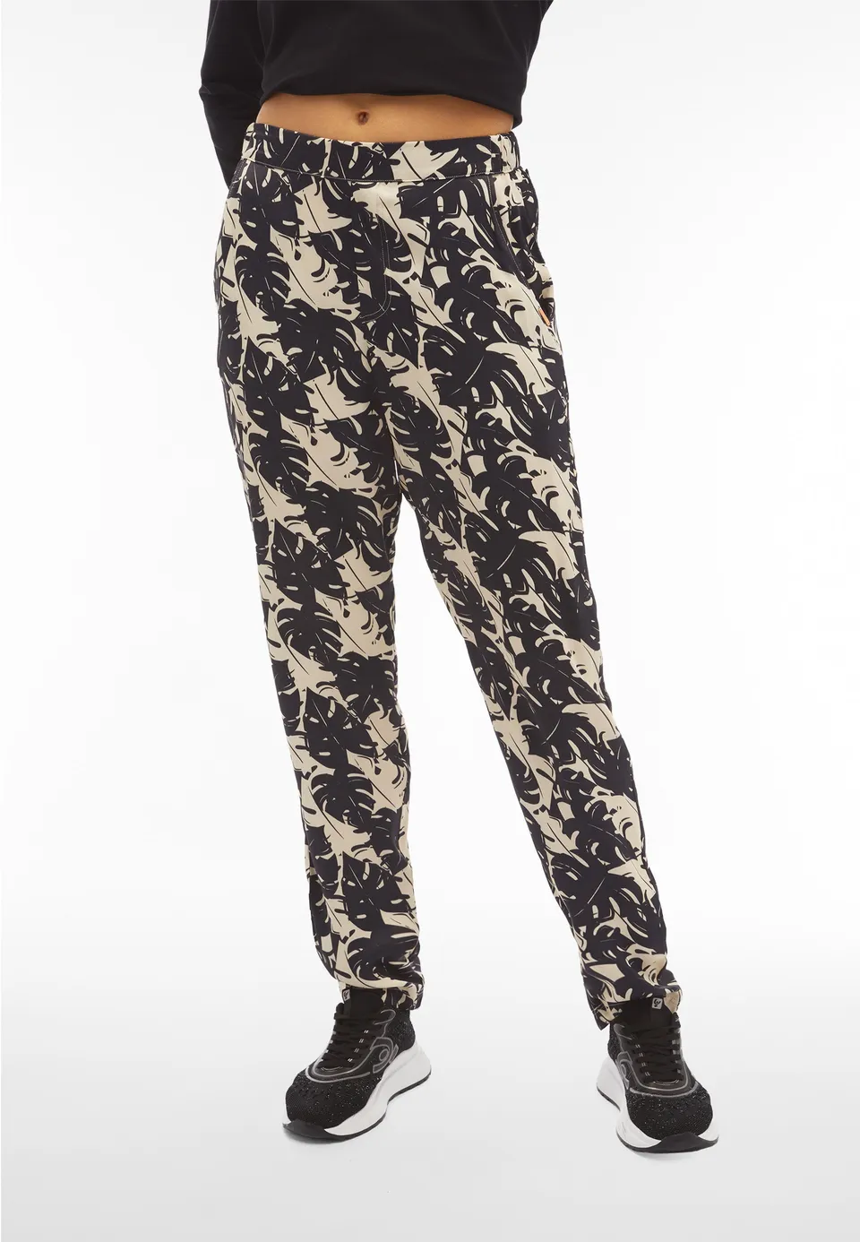 freddy-wr-up-pantalon-femme-satin-de-viscose-motif-tropical image 1