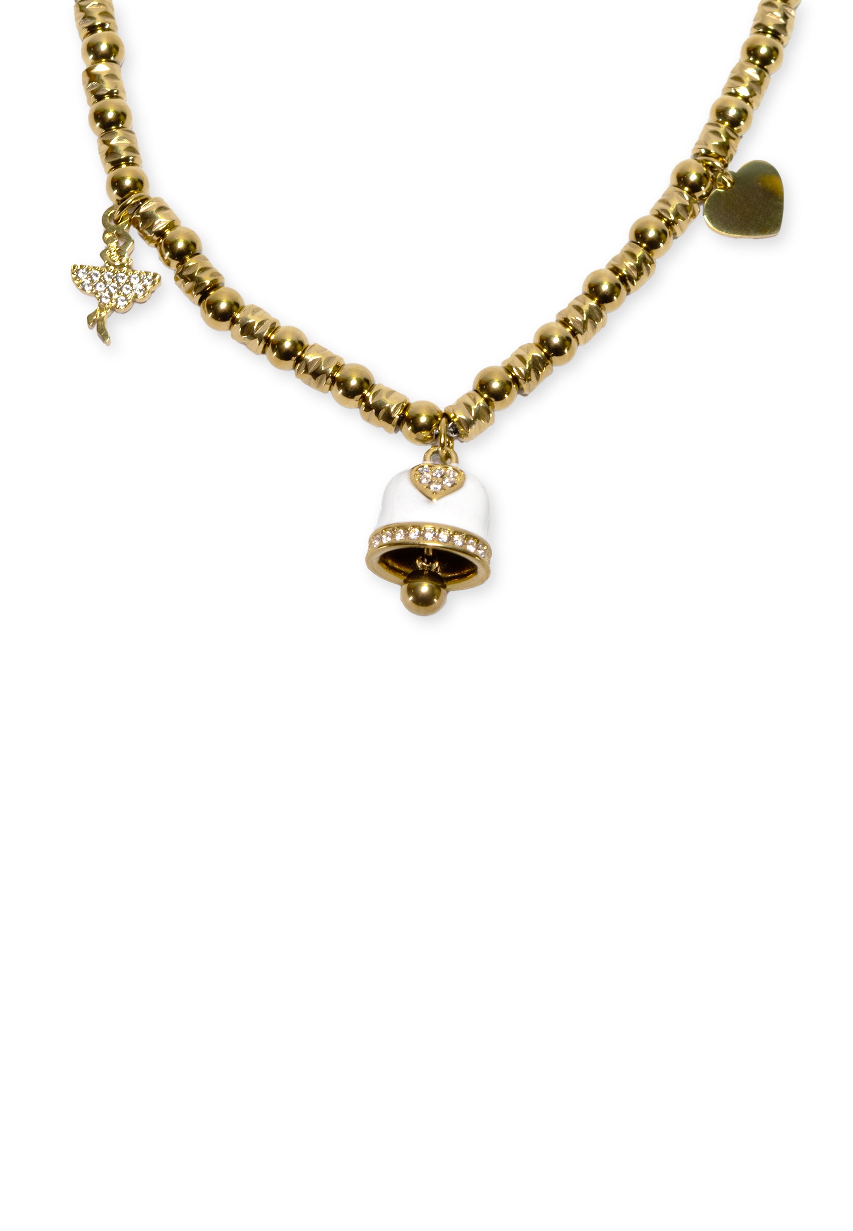 freddy-collier-acier-dor-perles-avec-charms-blanc-et-strass image 2