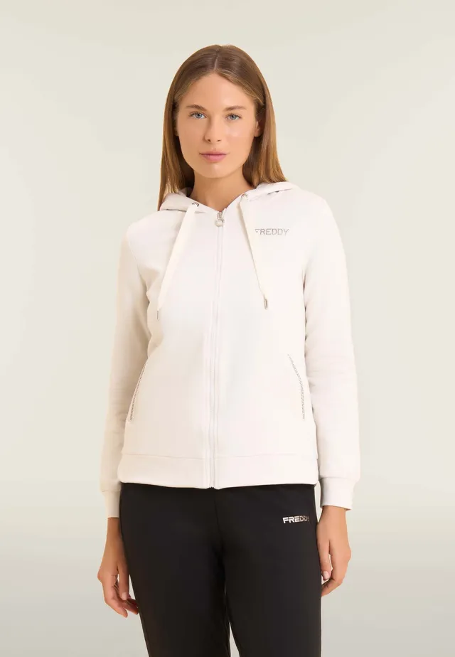 sweat-zipp-femme-freddy-capuche-modal-strass-bicolore image 1