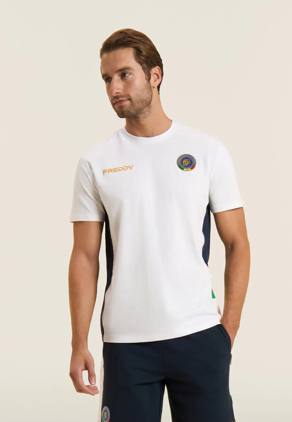 freddy-t-shirt-uomo-italia-fgi-bianca-con-inserti-blu-t-shirt image 1