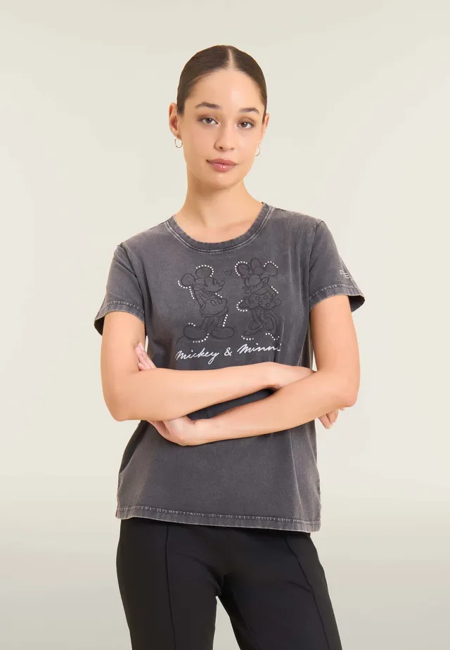 freddy-t-shirt-femme-disney-mickey-minnie-strass-acid-wash image 1