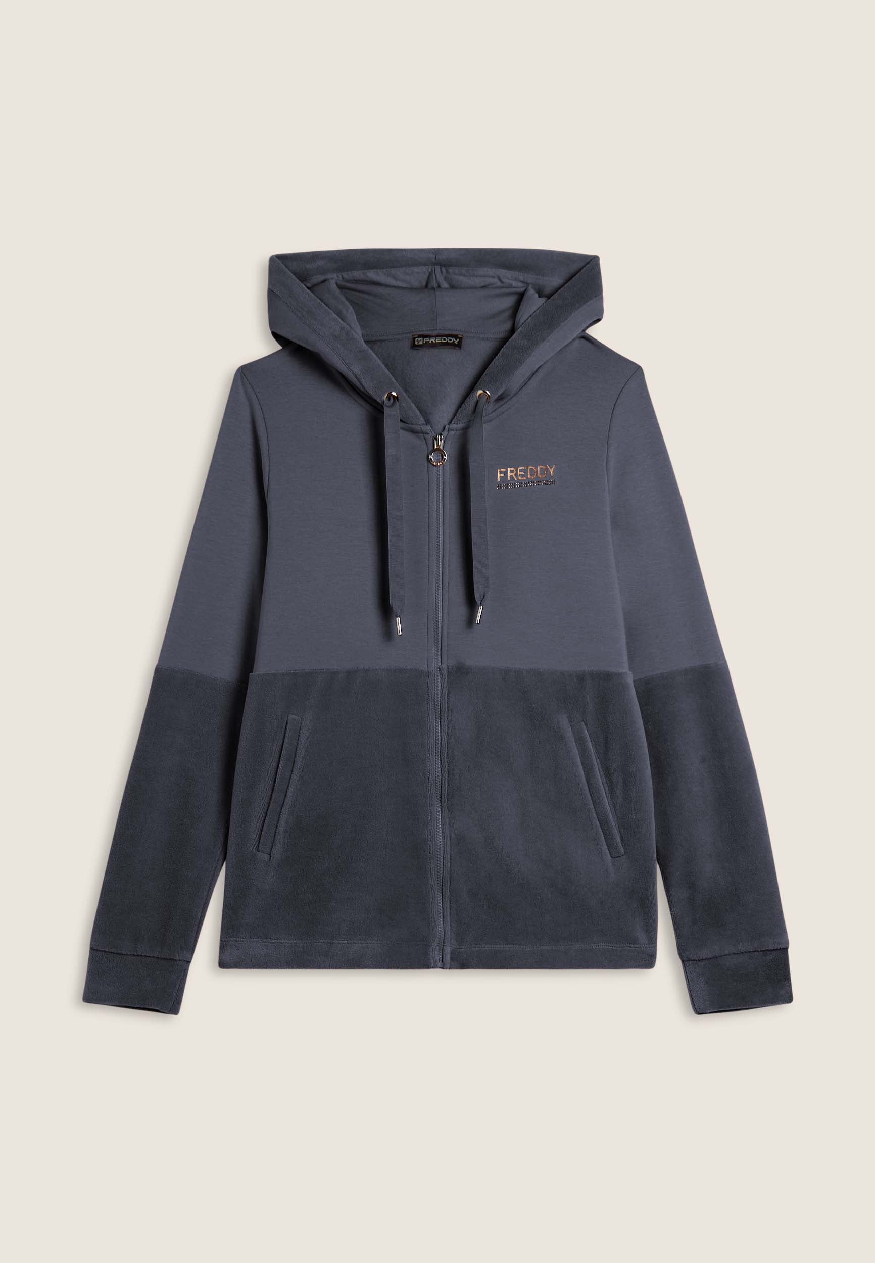 freddy-sweat-femme-capuche-zip-velours-strass-bicolore image 8