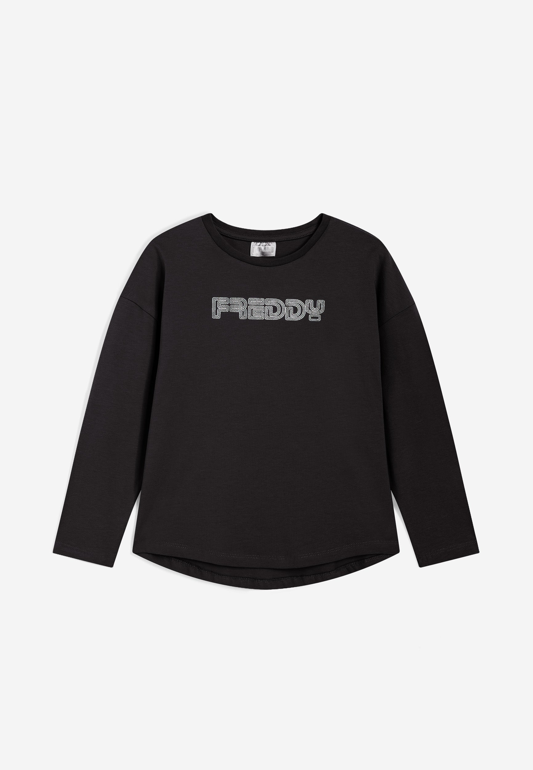 freddy-t-shirt-manches-longues-fille-logo-argent-fond-arrondi image 1
