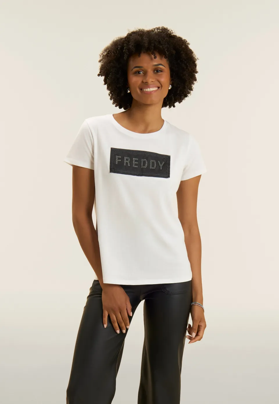 freddy-t-shirt-strass-mesh-logo-femme-coton-supima image 1