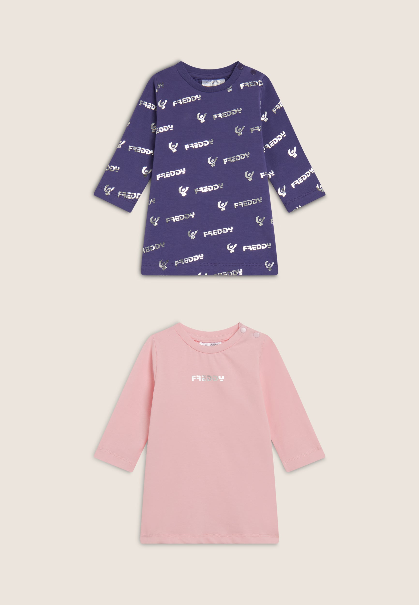freddy-set-2-robes-b-b-fille-coton-stretch-uni-logo-all-over image 1