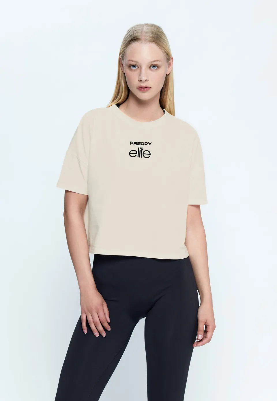 freddy-elite-t-shirt-femme-cropped-jersey-coton-logo-elite image 1