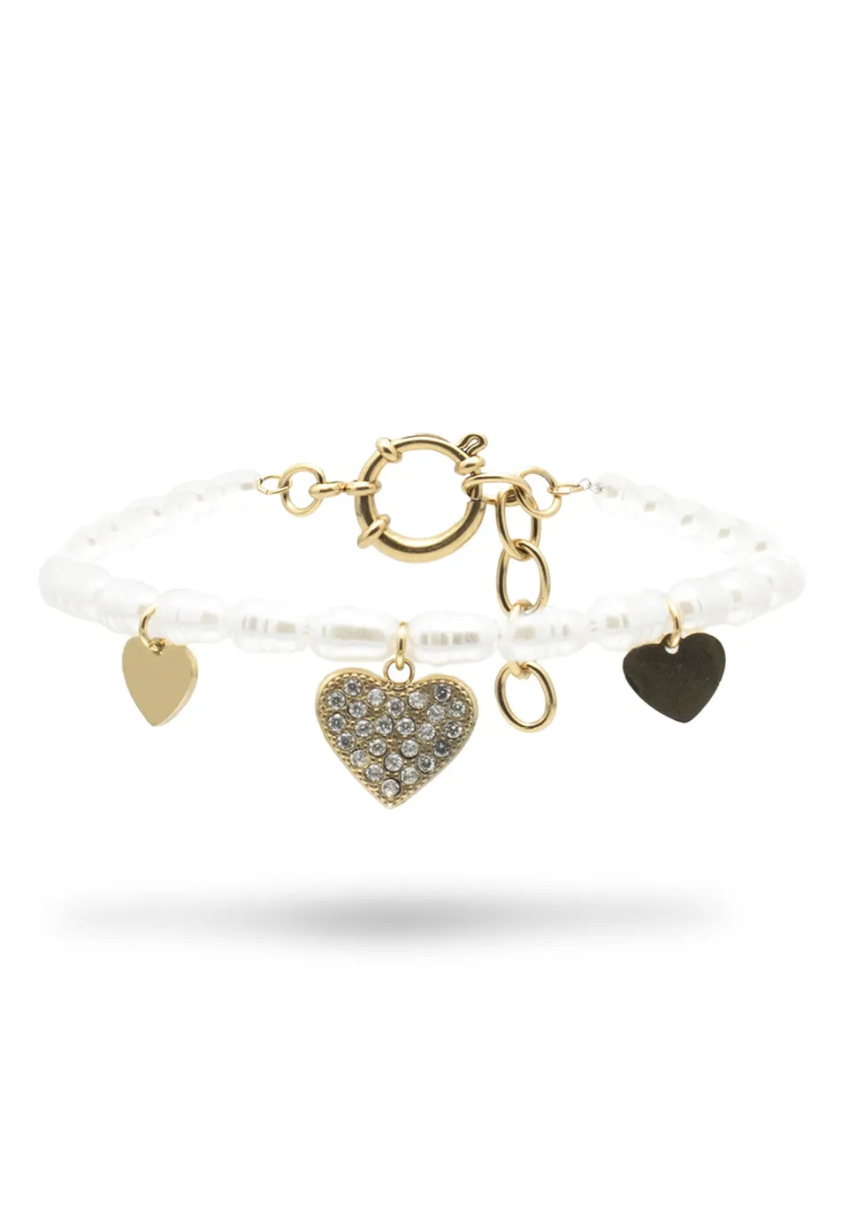 freddy-bracelet-femme-cha-ne-c-urs-et-perles-acier-dor-316l image 1