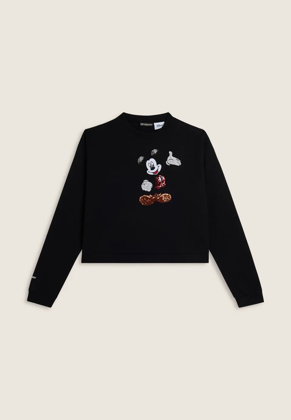 sweat-cropped-femme-freddy-noir-broderie-mickey image 1