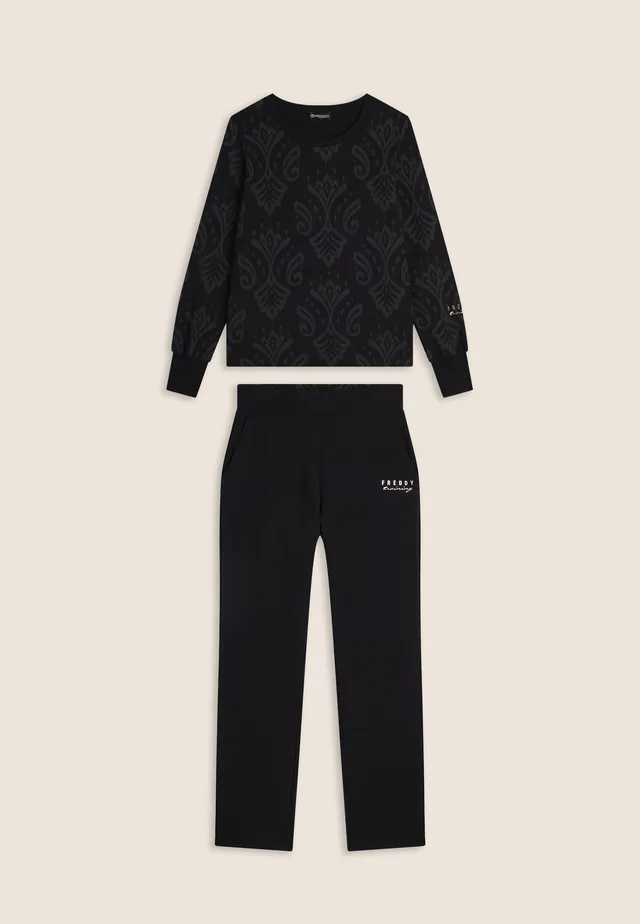 freddy-ensemble-femme-sweat-col-rond-pantalon-jersey-fleuri image 1