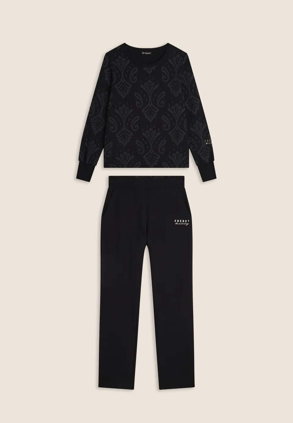 freddy-ensemble-femme-sweat-col-rond-pantalon-jersey-fleuri image 1