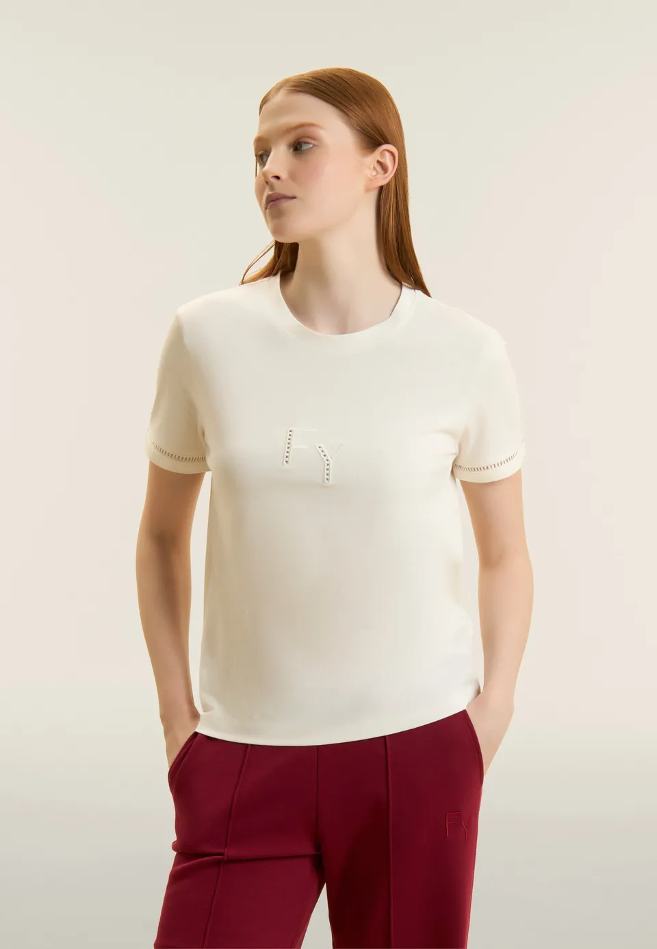 freddy-t-shirt-girocollo-femme-coton-broderie-logo-ajour image 1