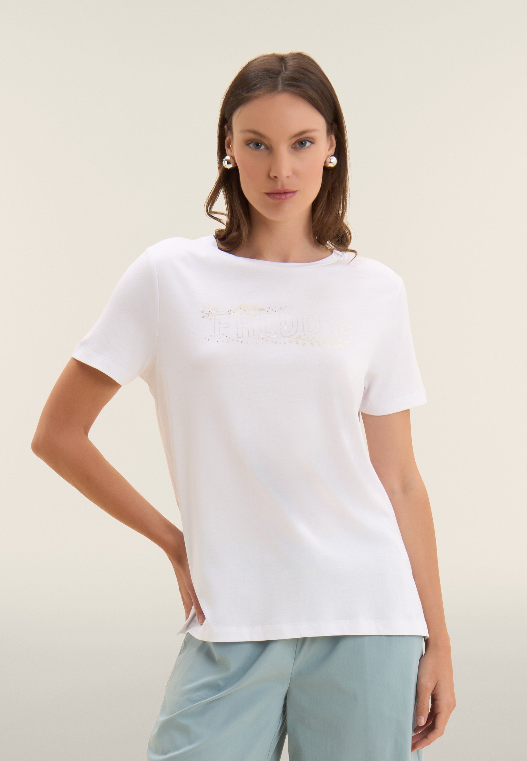 freddy-t-shirt-manches-courtes-femme-fleurs-et-clous image 1
