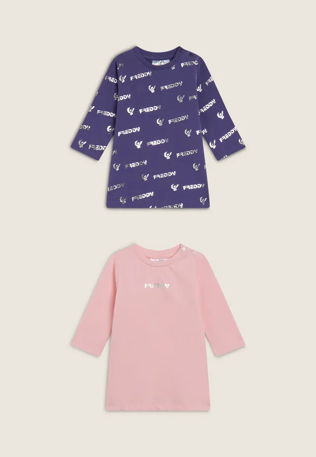 freddy-set-2-robes-b-b-fille-coton-stretch-uni-logo-all-over image 1